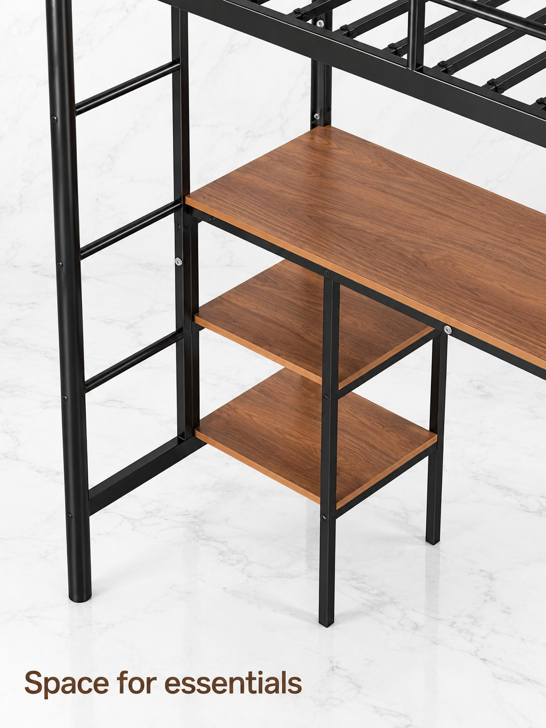 Twin Loft Bed with Built-In Desk, Shelves and Guardrail