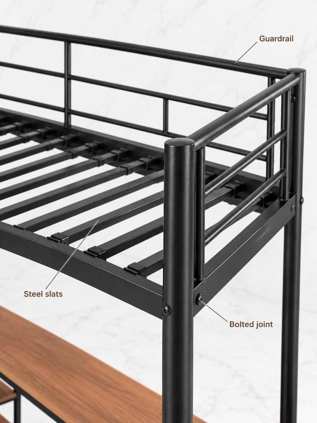 Twin Loft Bed with Built-In Desk, Shelves and Guardrail