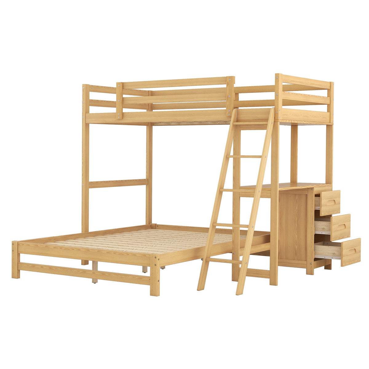 Twin Over Full Bunk Bed with Desk and Storage Drawers