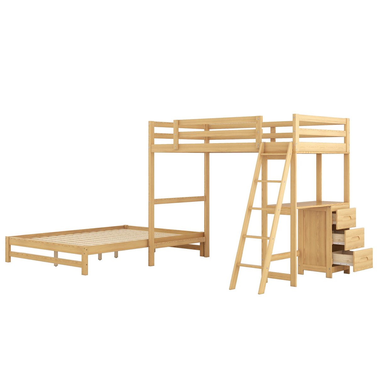 Twin Over Full Bunk Bed with Desk and Storage Drawers