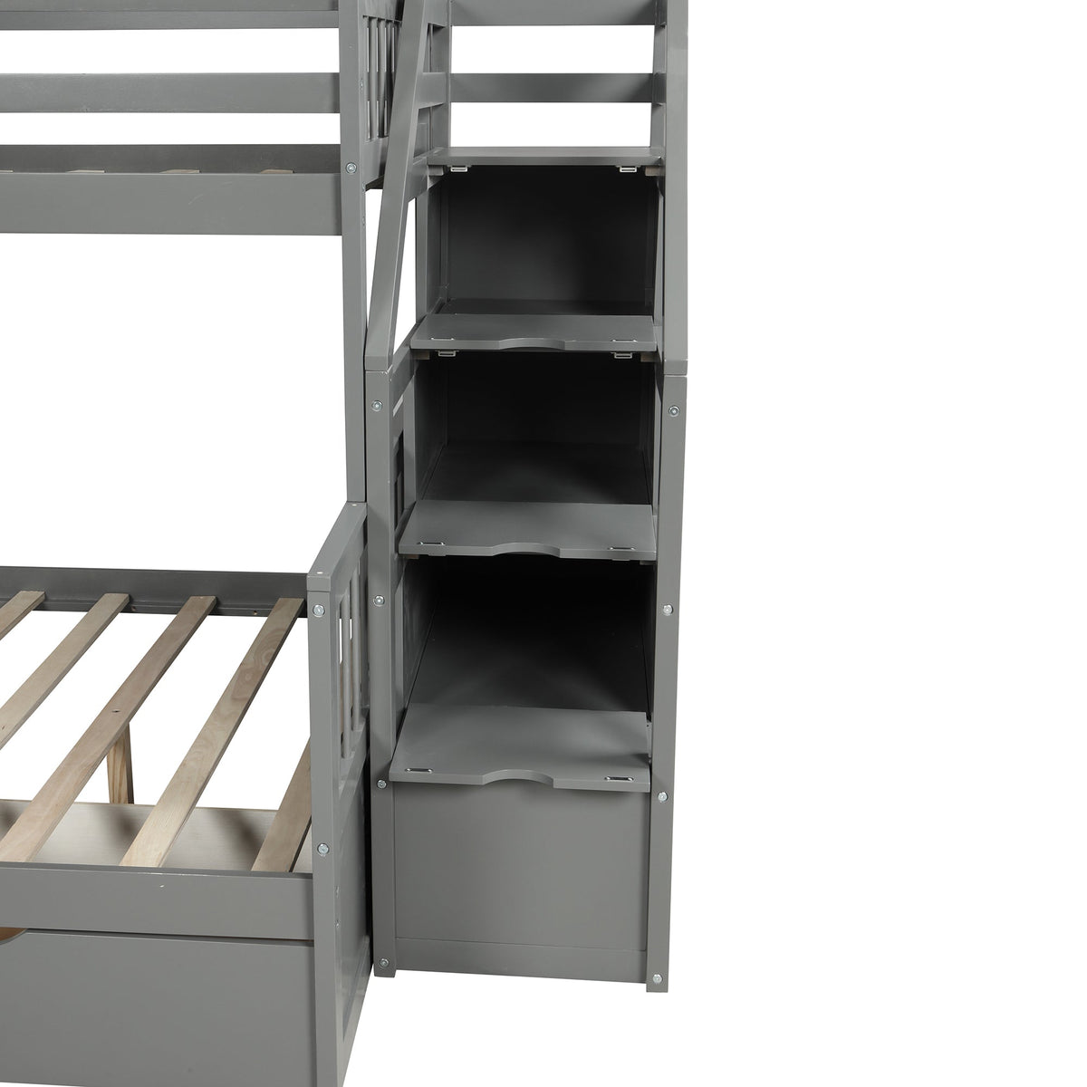 Twin Over Full Bunk Bed with Slide and Storage Drawers