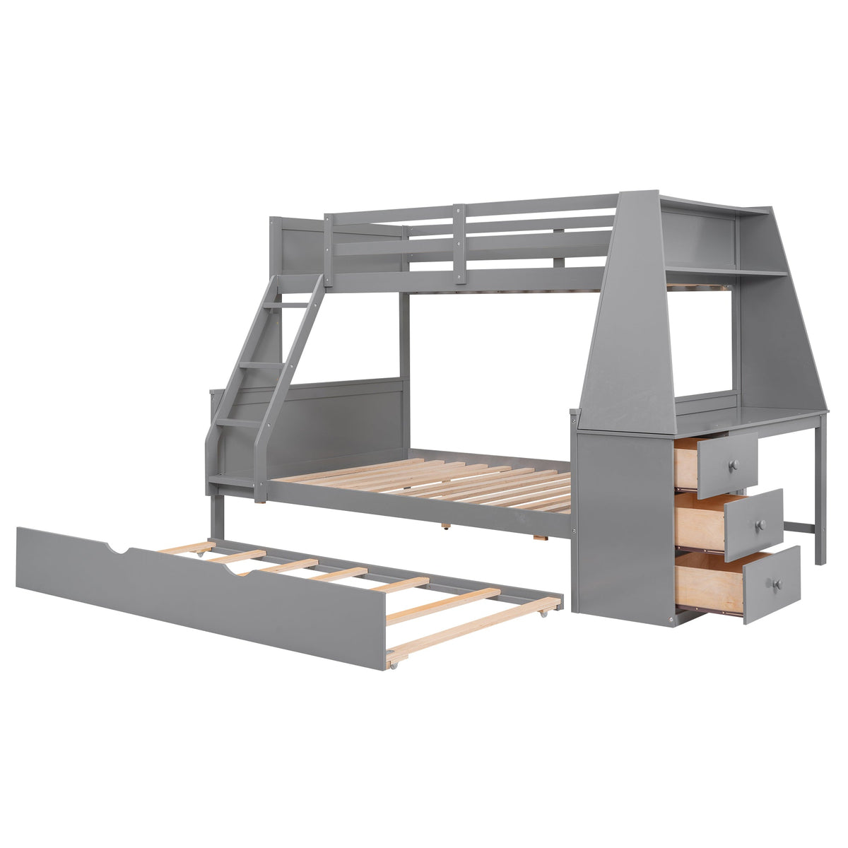 Twin over Full Bunk Bed with Desk, Drawers & Trundle