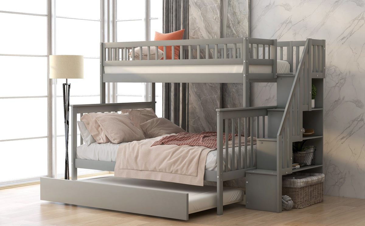 Twin over Full Bunk Bed with Trundle and Staircase