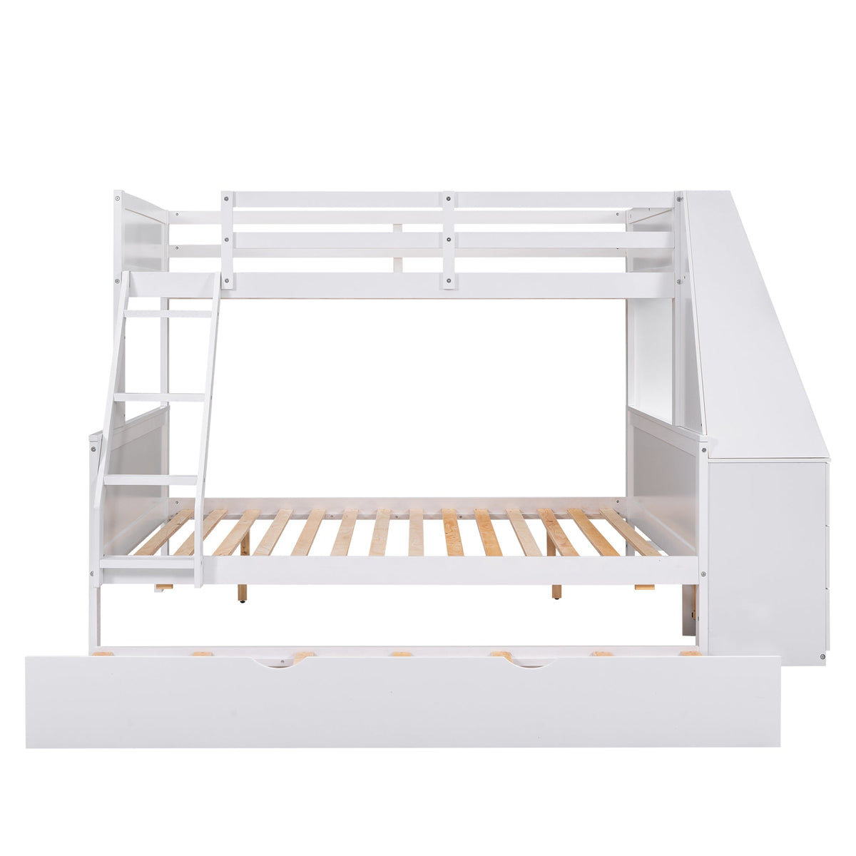 Twin Over Full Bunk Bed with Trundle, Desk & Drawers