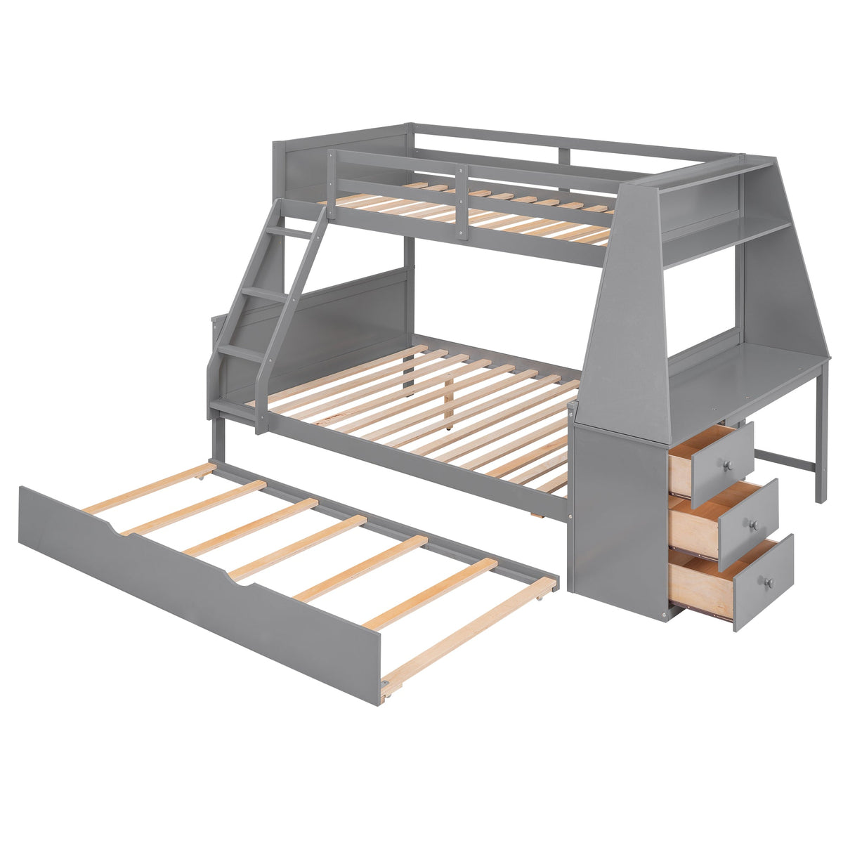 Twin over Full Bunk Bed with Desk, Drawers & Trundle