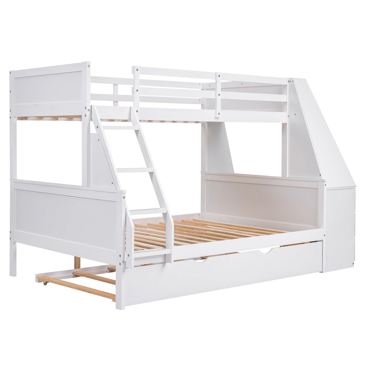 Twin Over Full Bunk Bed with Trundle, Desk & Drawers