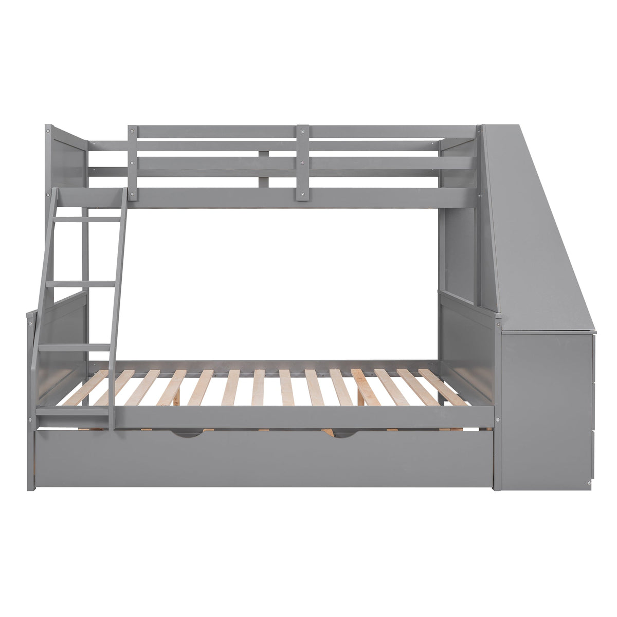 Twin over Full Bunk Bed with Desk, Drawers & Trundle