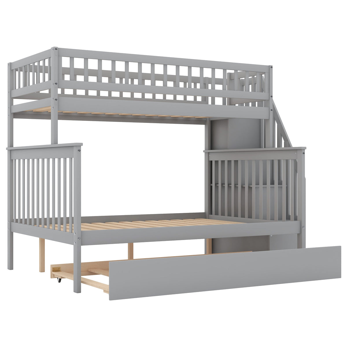 Twin over Full Bunk Bed with Trundle and Staircase