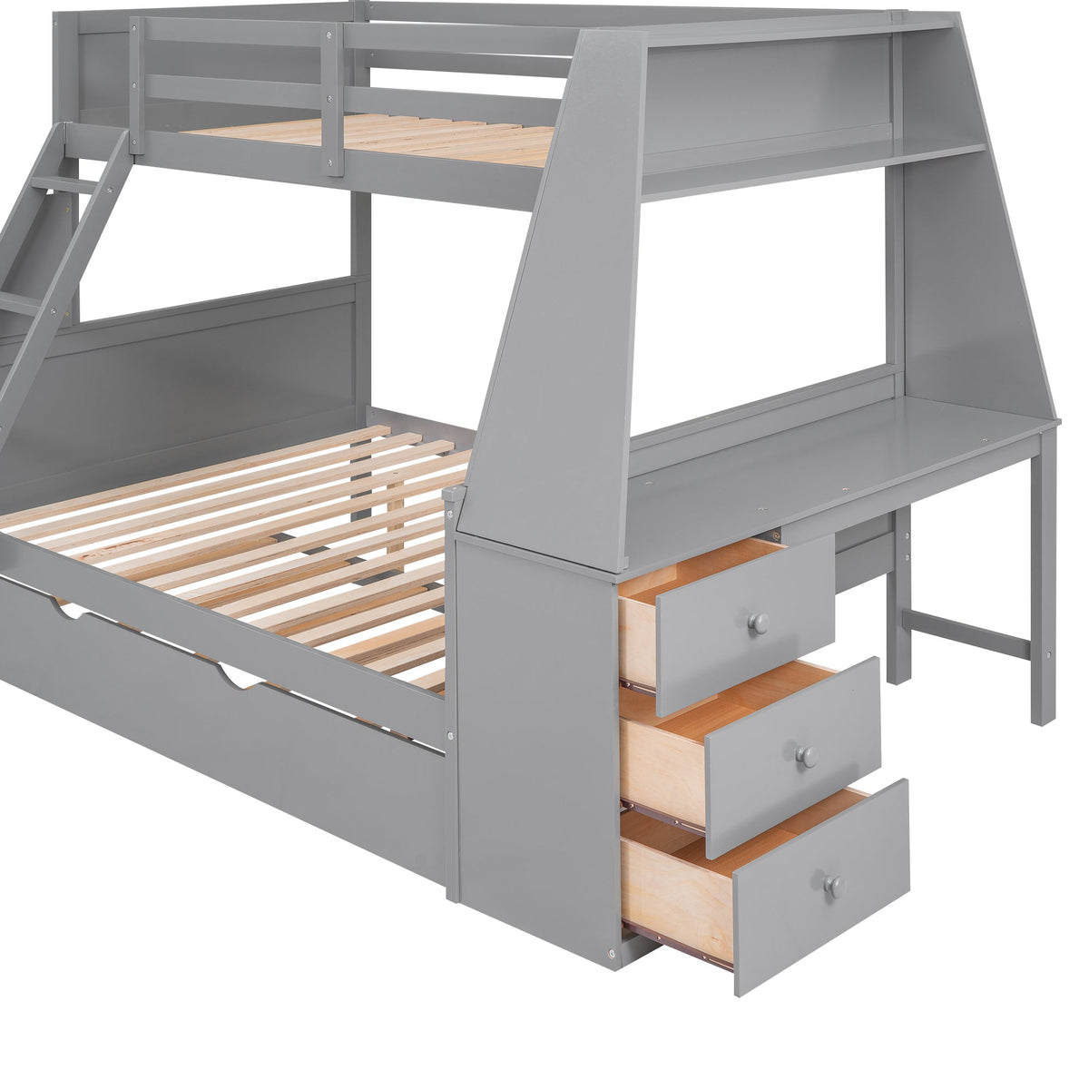 Twin over Full Bunk Bed with Desk, Drawers & Trundle