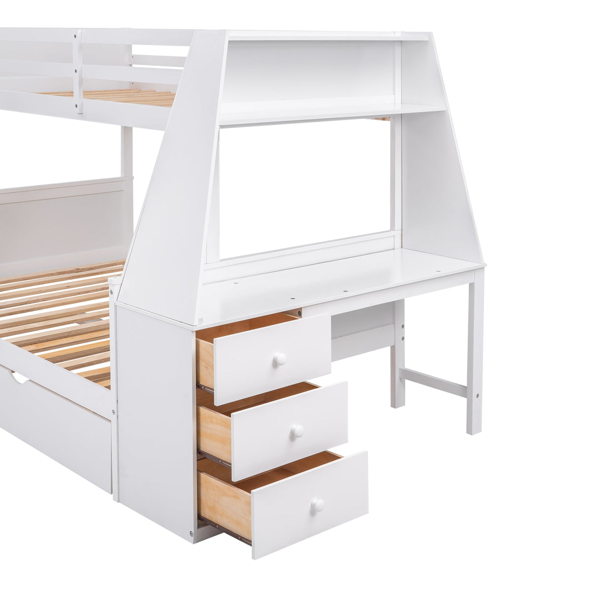 Twin Over Full Bunk Bed with Trundle, Desk & Drawers