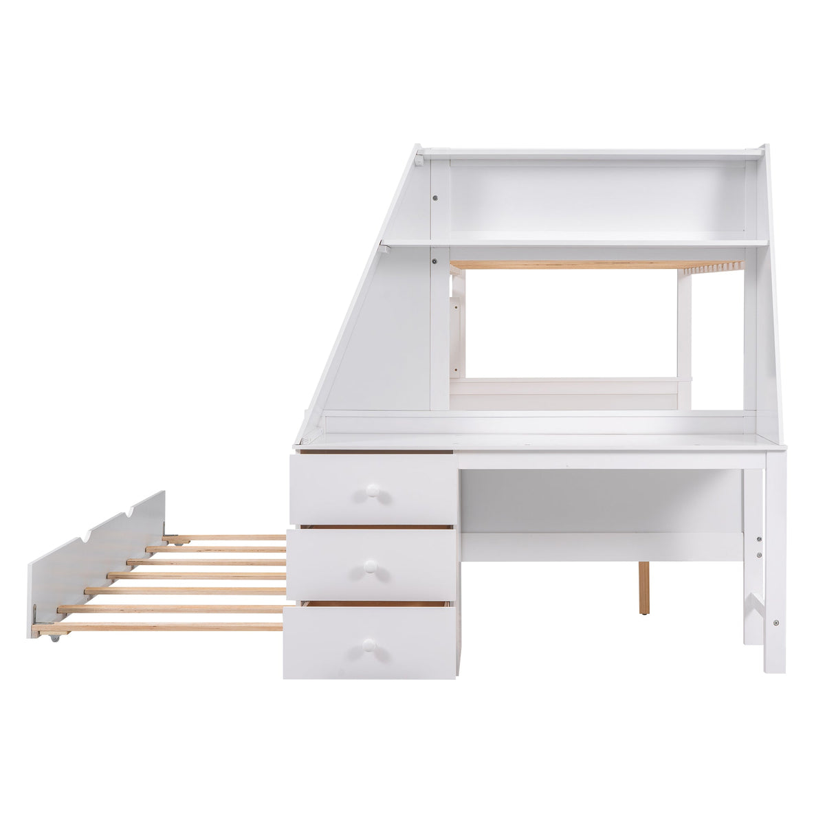 Twin Over Full Bunk Bed with Trundle, Desk & Drawers