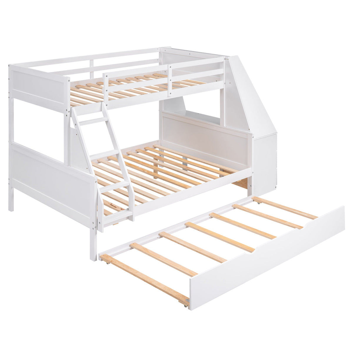 Twin Over Full Bunk Bed with Trundle, Desk & Drawers