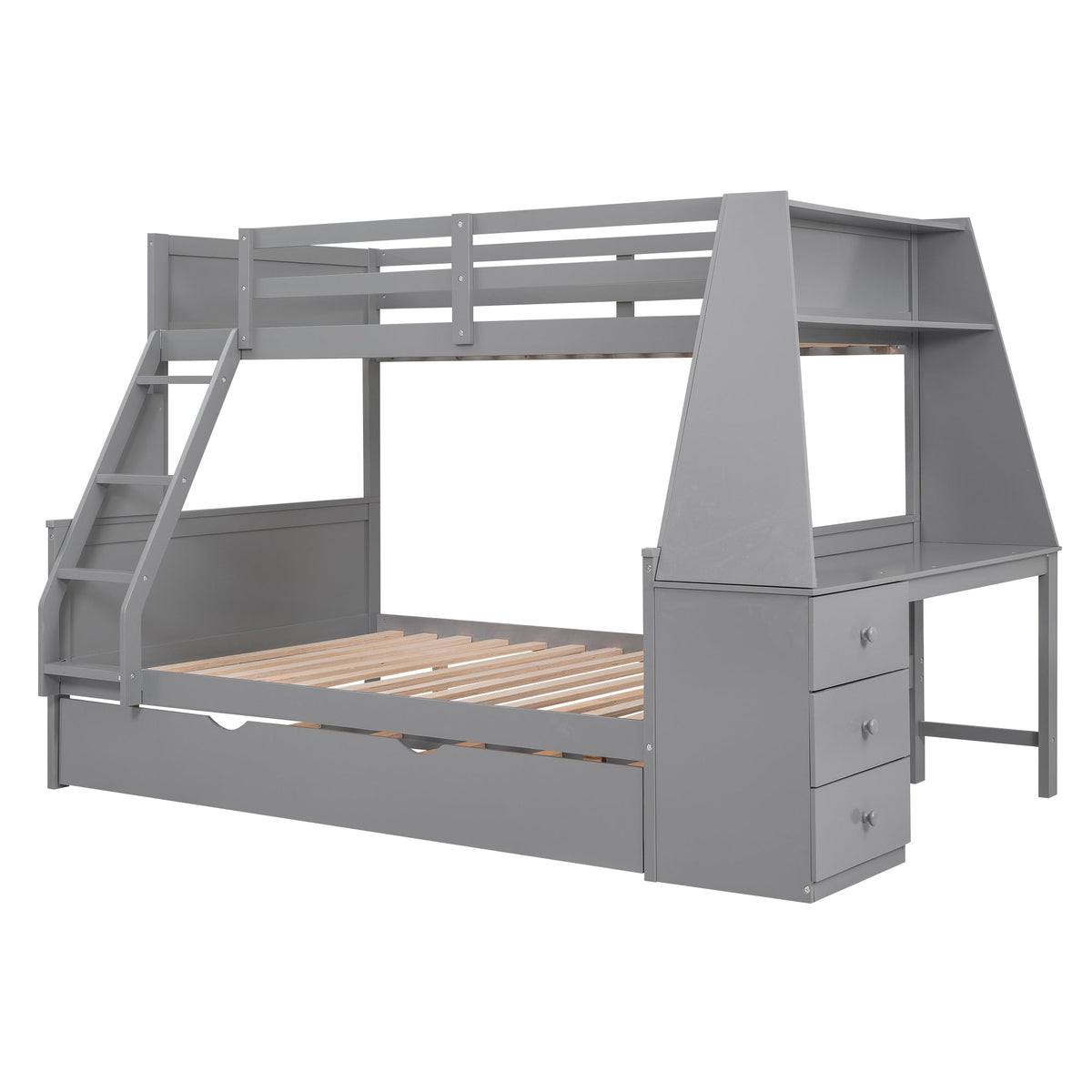 Twin over Full Bunk Bed with Desk, Drawers & Trundle
