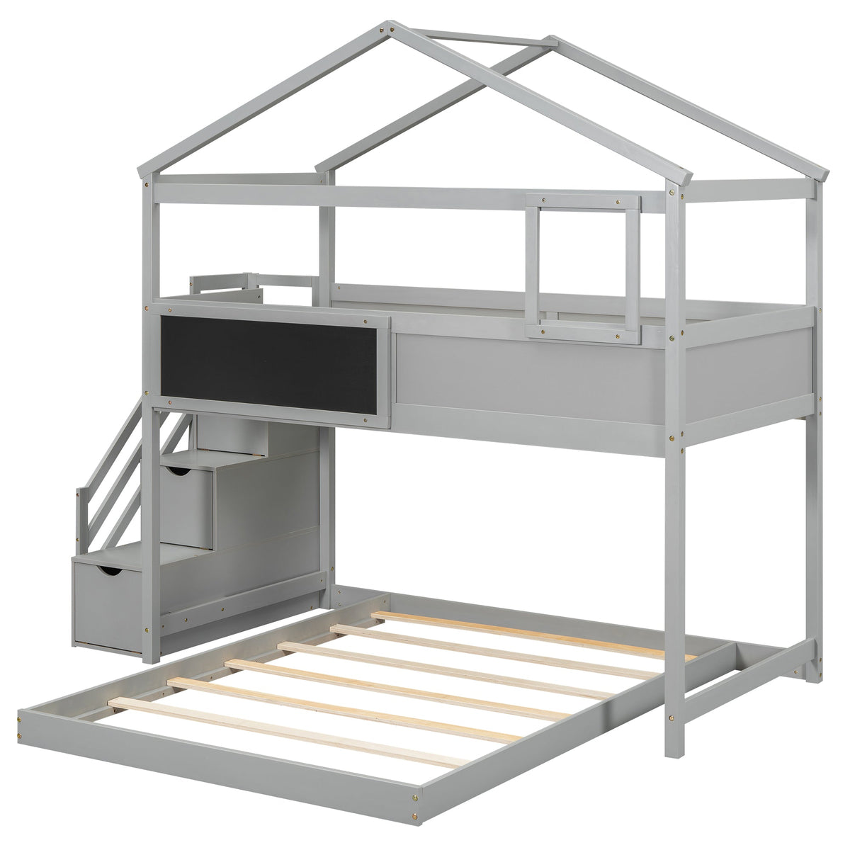 Twin Over Full Bunk Bed with Storage Stairs and Chalkboard