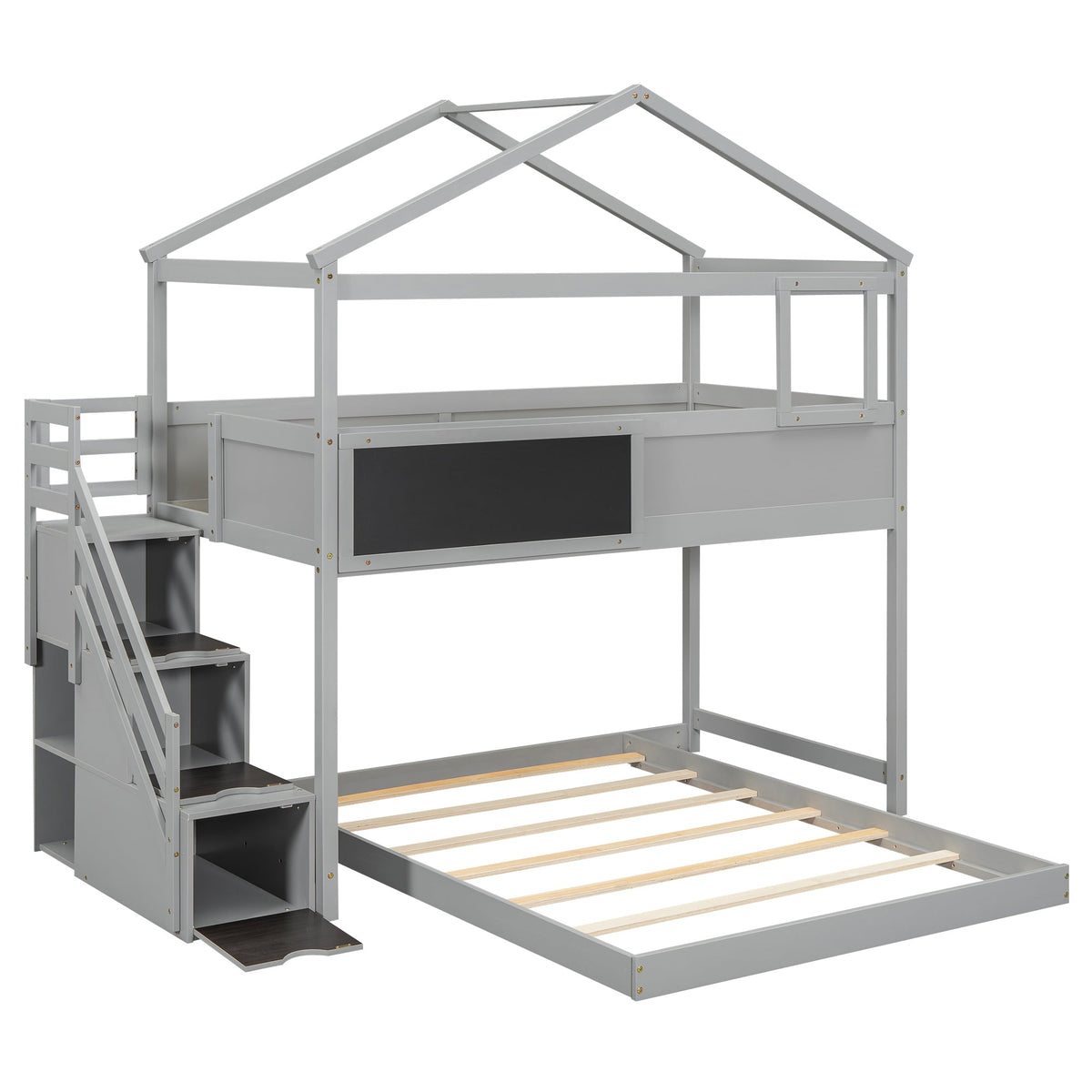 Twin Over Full Bunk Bed with Storage Stairs and Chalkboard