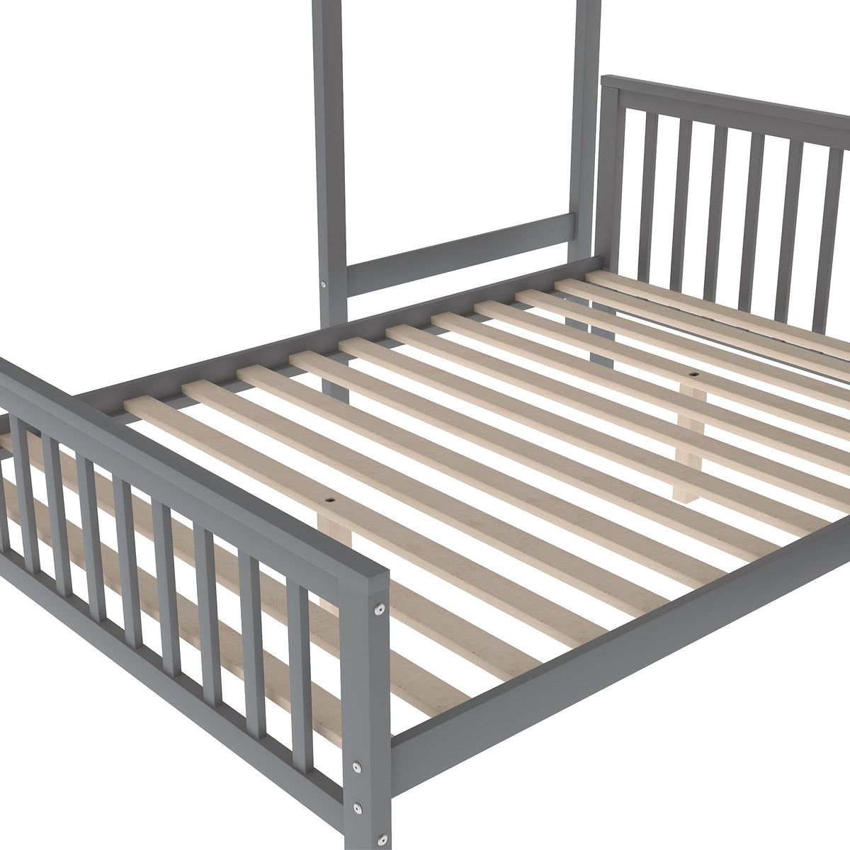 Twin Over Full Loft Bed with Drawer Staircase in Gray