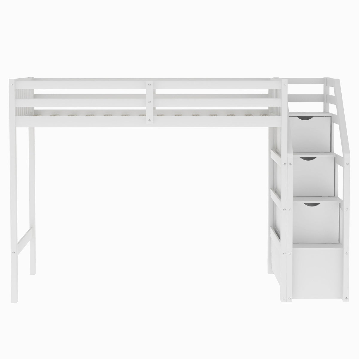Twin Over Full Loft Bed with Storage Staircase, White