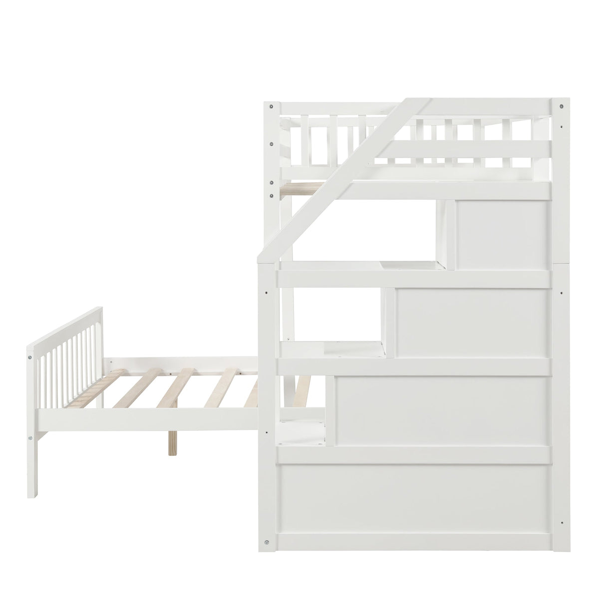 Twin Over Full Loft Bed with Storage Staircase, White
