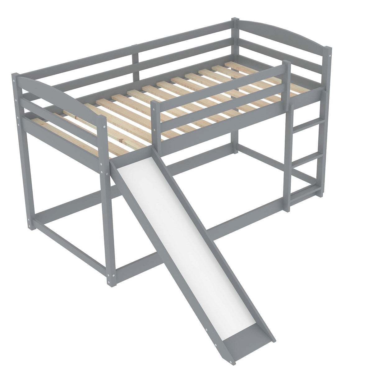 Gray Twin Over Twin Bunk Bed With Slide and Ladder
