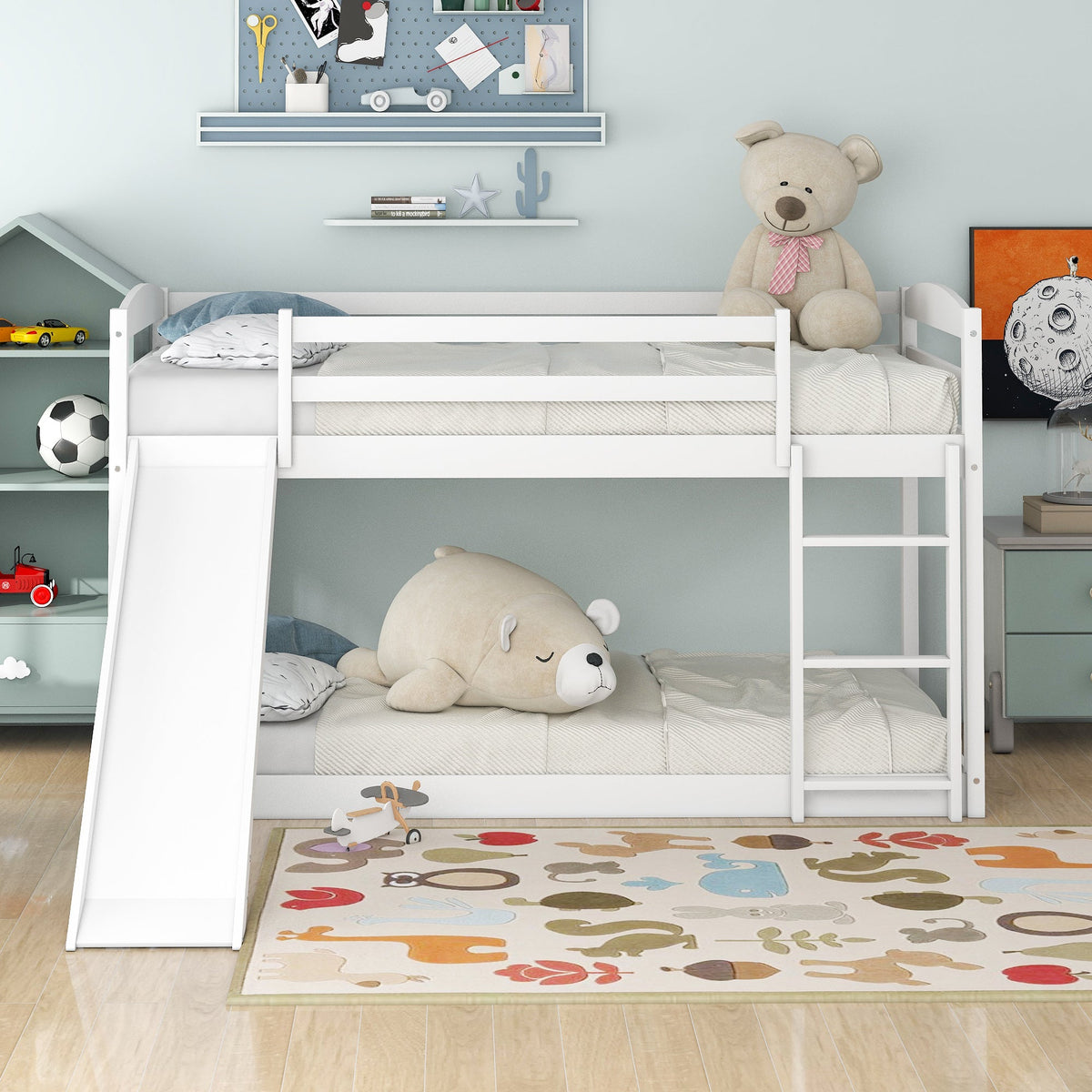 Twin Over Twin Bunk Bed with Slide and Ladder