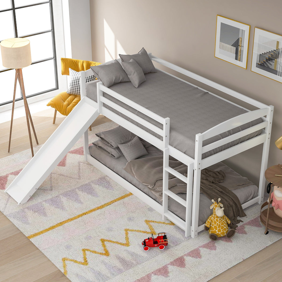 Twin Over Twin Bunk Bed with Slide and Ladder
