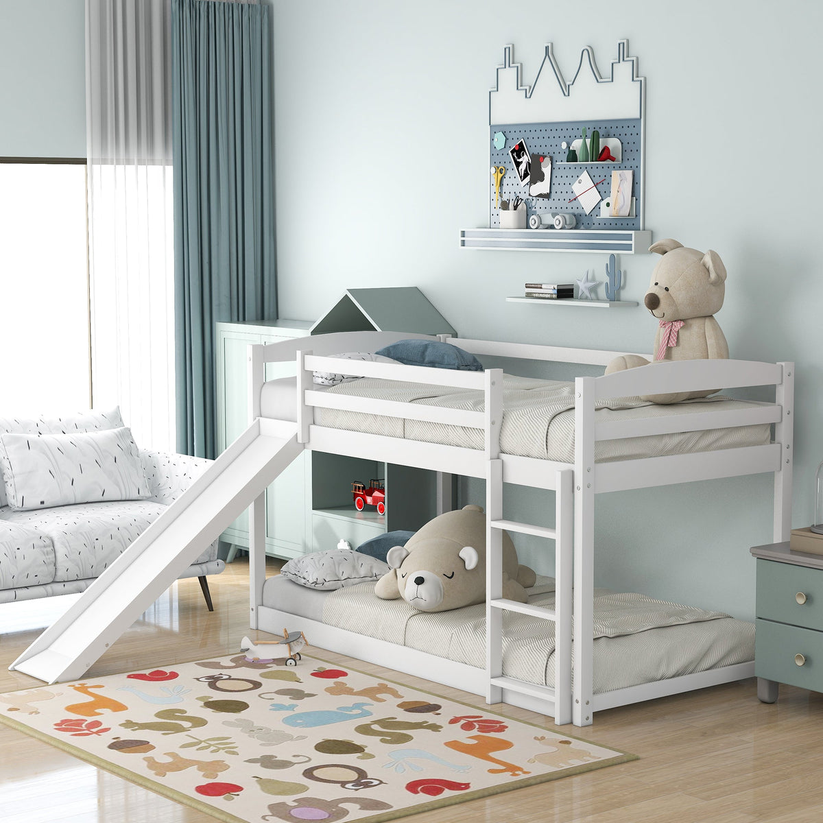 Twin Over Twin Bunk Bed with Slide and Ladder