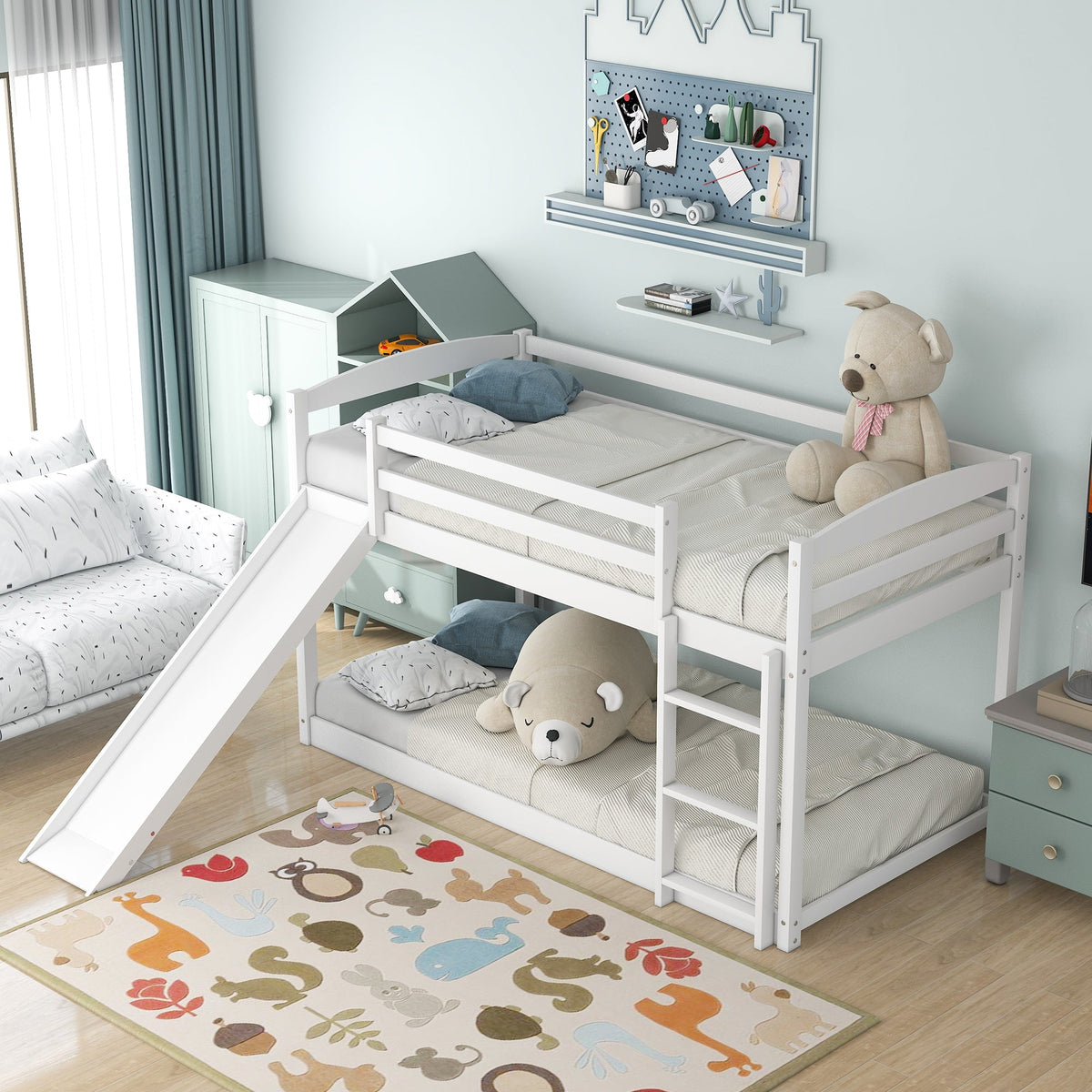 Twin Over Twin Bunk Bed with Slide and Ladder