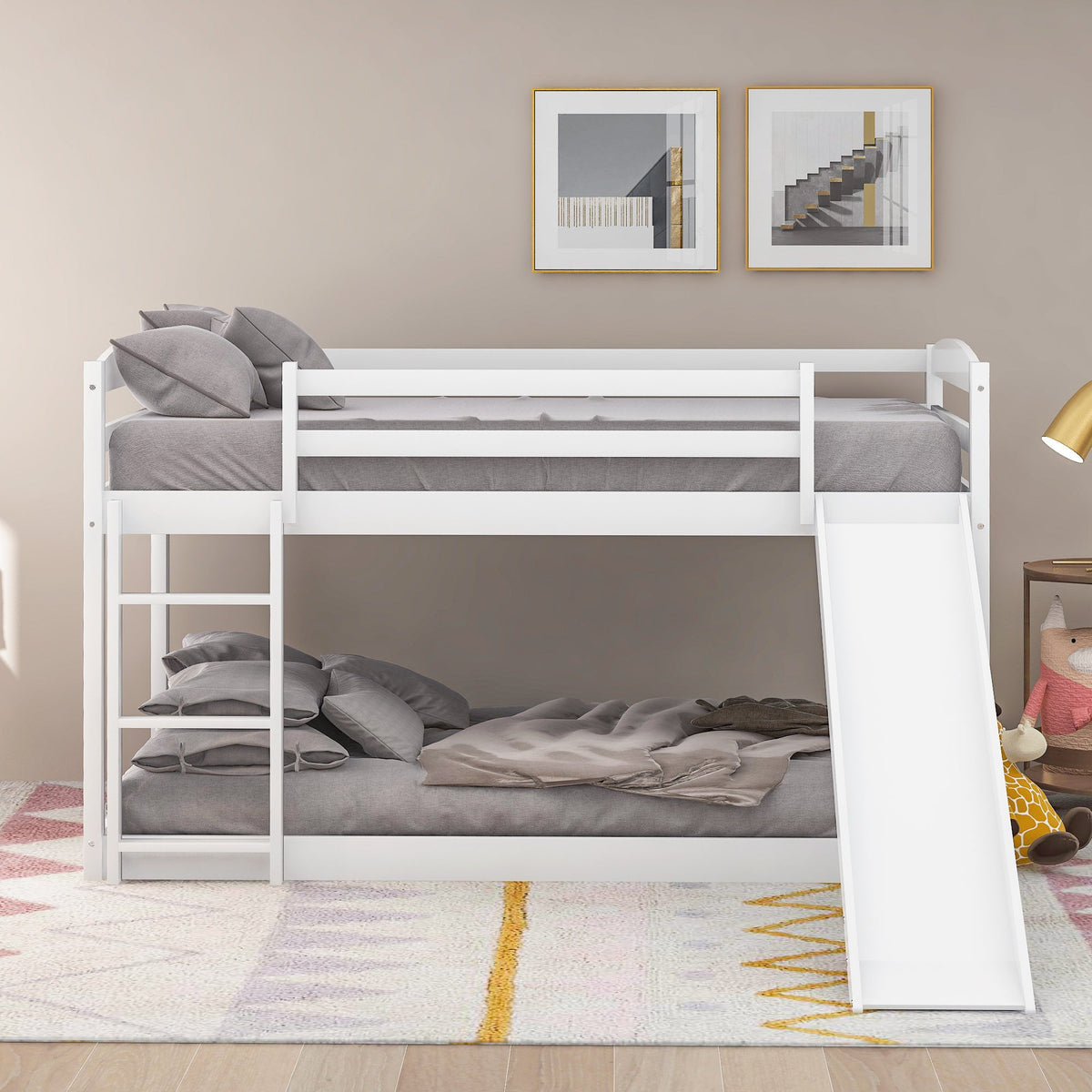 Twin Over Twin Bunk Bed with Slide and Ladder