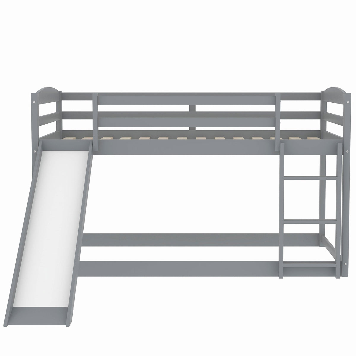 Gray Twin Over Twin Bunk Bed With Slide and Ladder