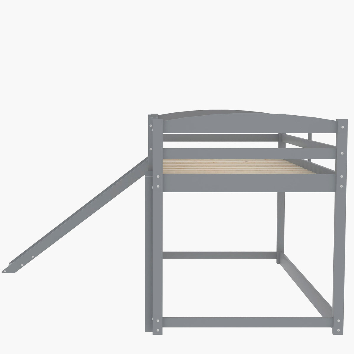 Gray Twin Over Twin Bunk Bed With Slide and Ladder