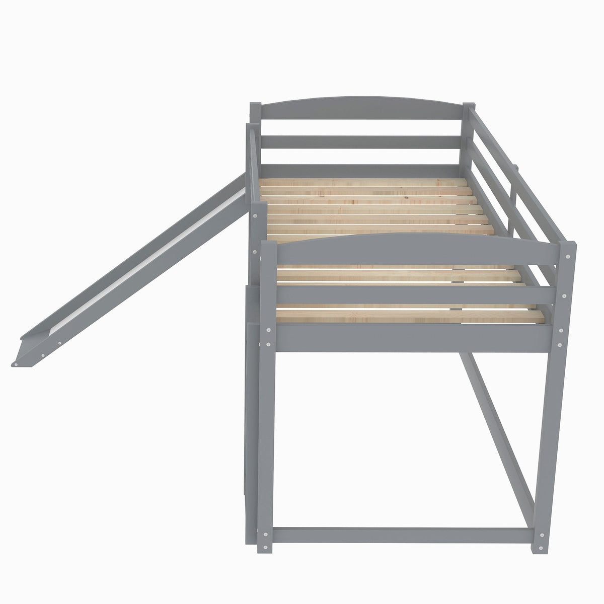 Gray Twin Over Twin Bunk Bed With Slide and Ladder