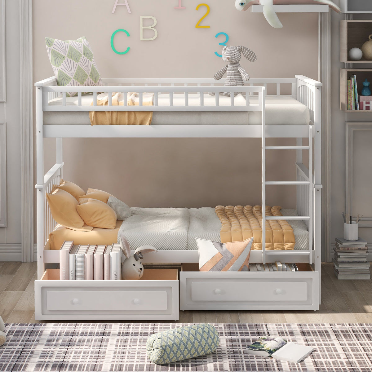 Twin Over Twin Bunk Bed With Drawers, Convertible