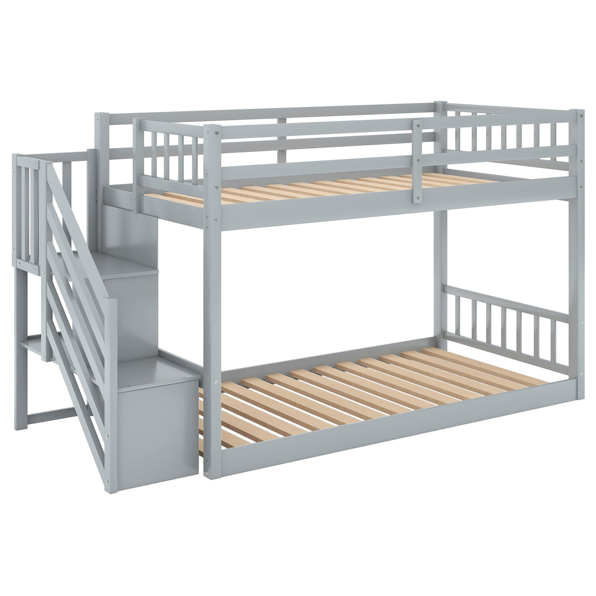 Twin Over Twin Bunk Bed With Storage Stairs, Gray