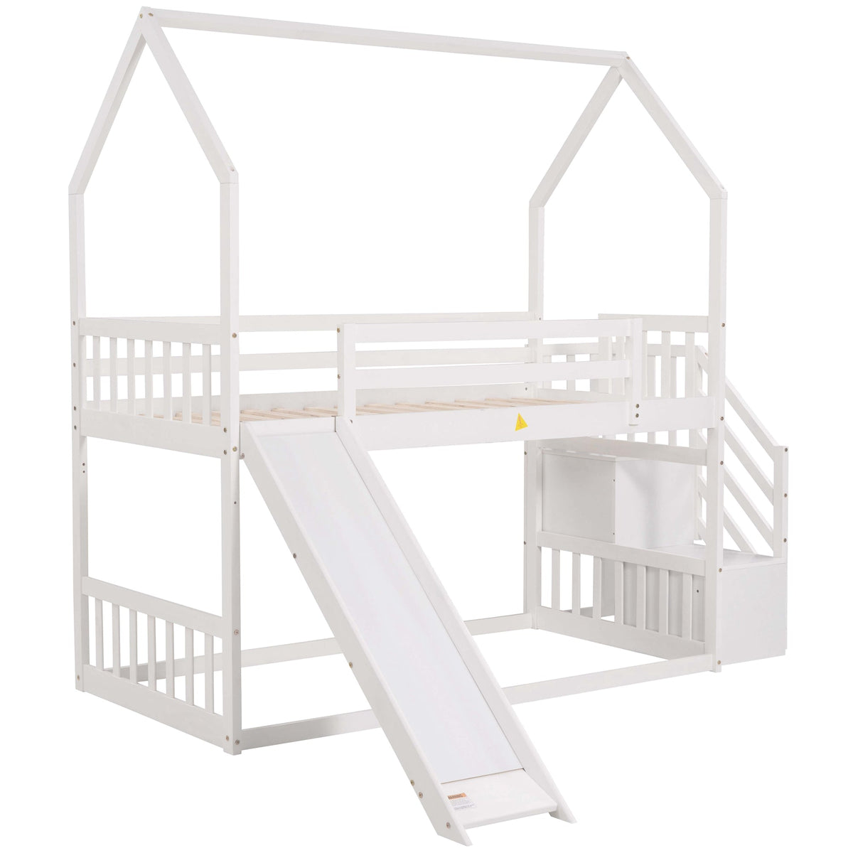 Twin Over Twin Bunk Bed with Slide and Storage Stairs