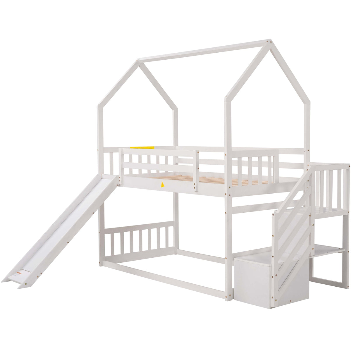 Twin Over Twin Bunk Bed with Slide and Storage Stairs