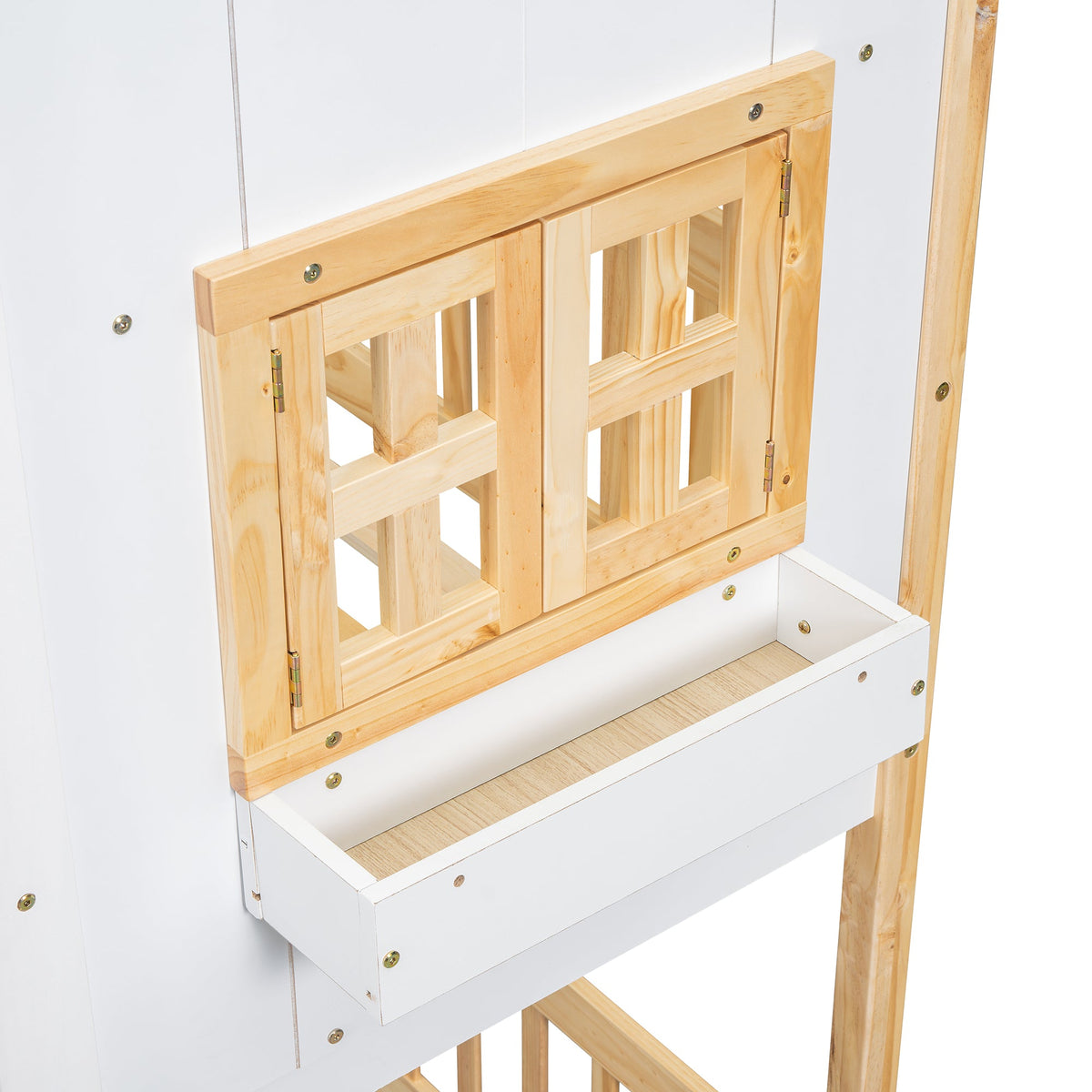 Twin Over Twin Playhouse Bunk Bed with Guardrails and Ladder