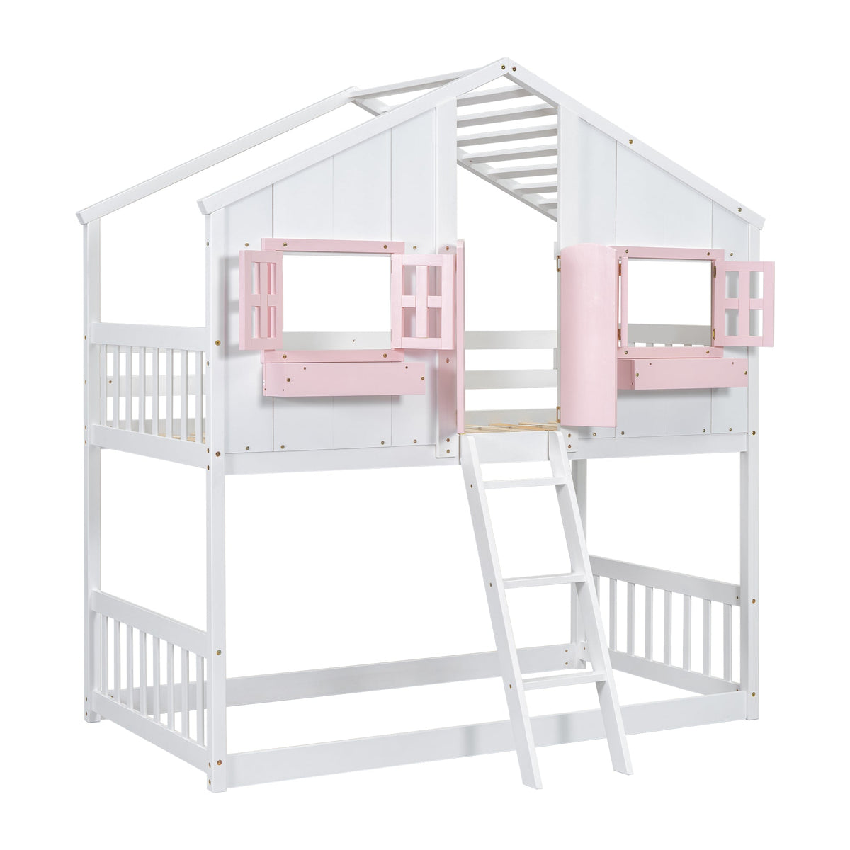 Twin Over Twin Bunk Bed for Kids with Guardrails and Ladder