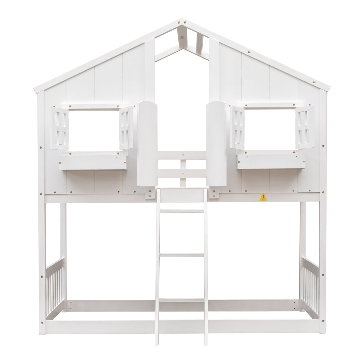 Twin Over Twin Playhouse Bunk Bed with Guardrails and Ladder