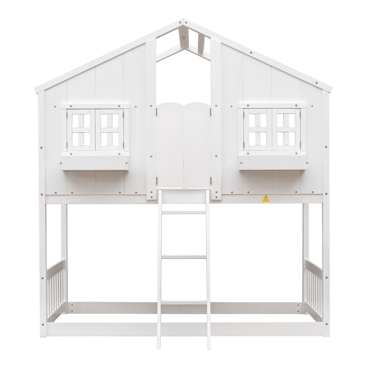 Twin Over Twin Playhouse Bunk Bed with Guardrails and Ladder
