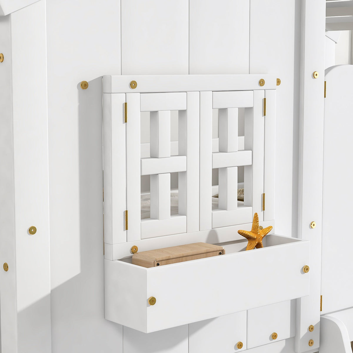 Twin Over Twin Playhouse Bunk Bed with Guardrails and Ladder