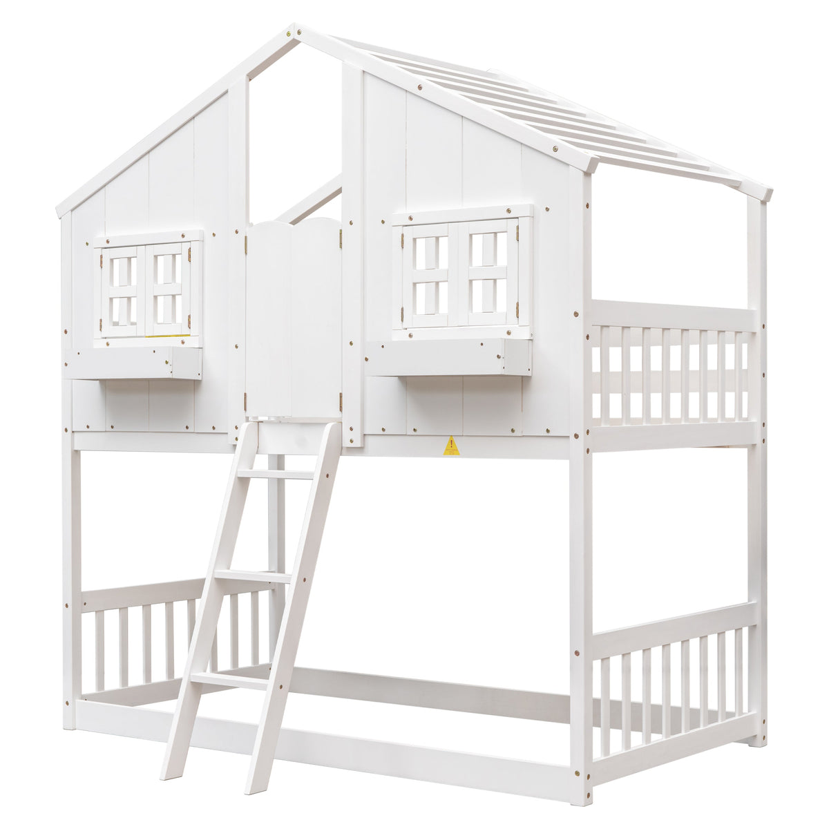 Twin Over Twin Playhouse Bunk Bed with Guardrails and Ladder