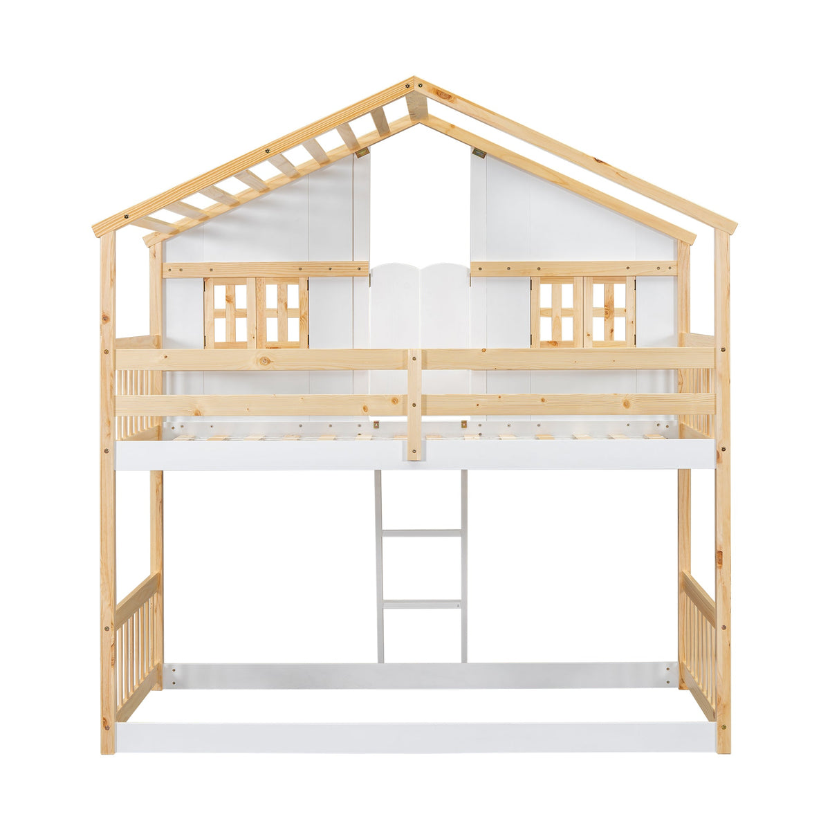 Twin Over Twin Playhouse Bunk Bed with Guardrails and Ladder