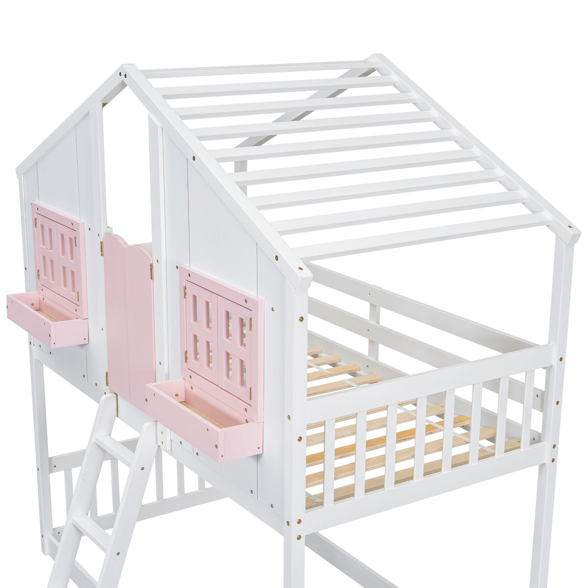 Twin Over Twin Bunk Bed for Kids with Guardrails and Ladder