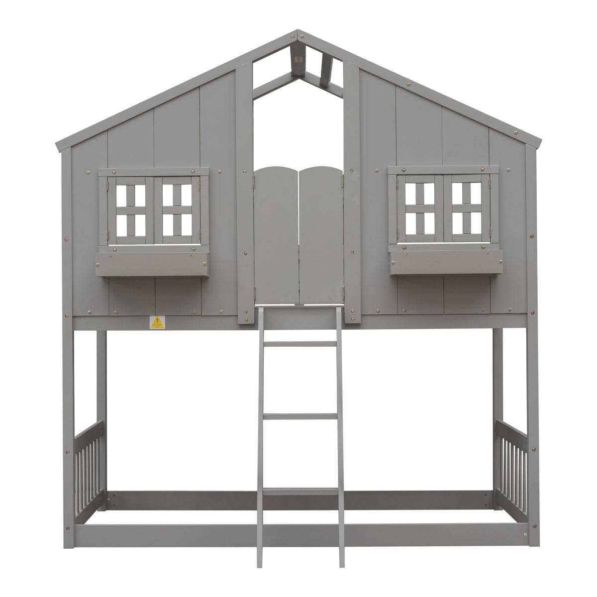 Twin Over Twin House Bunk Bed with Guardrails & Ladder