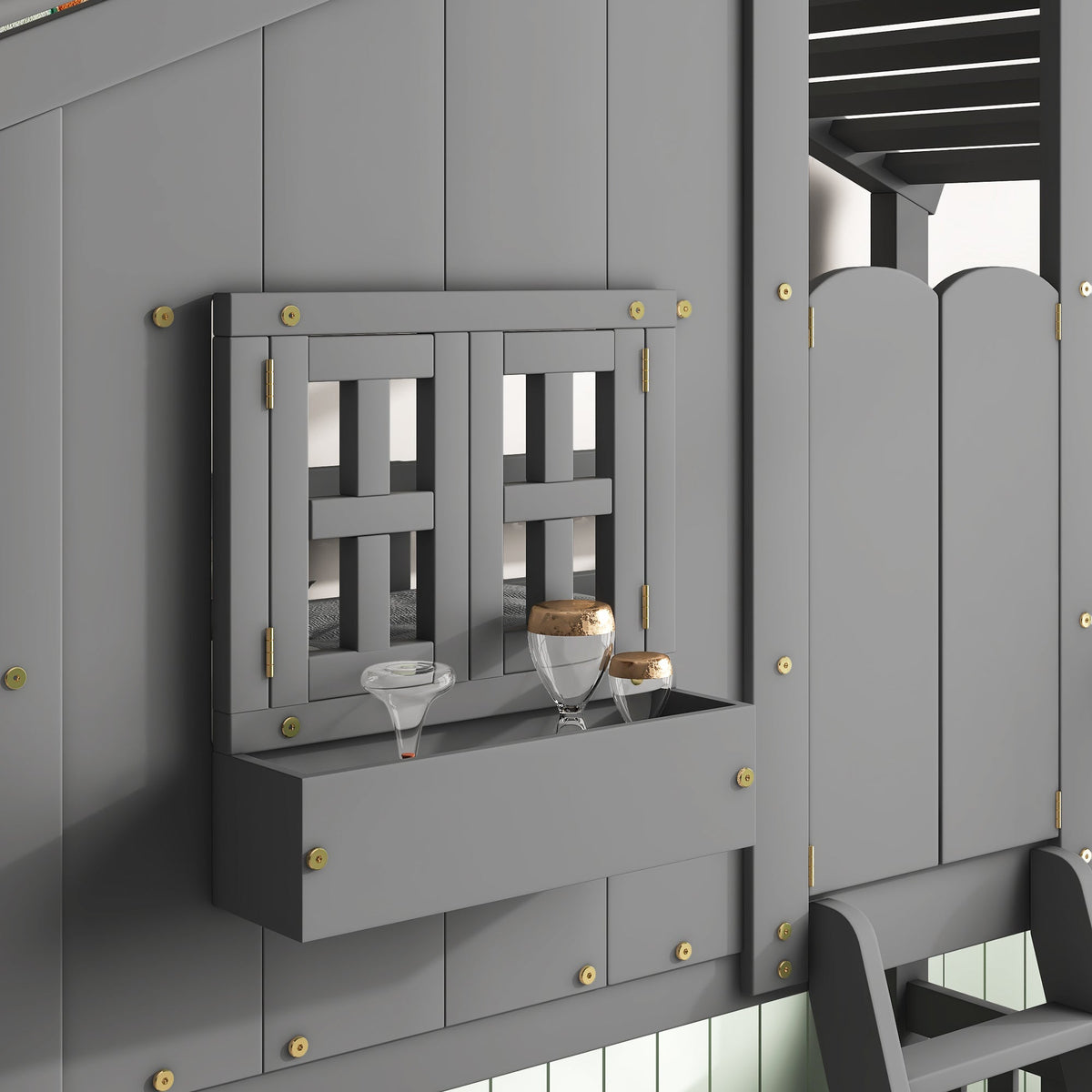 Twin Over Twin House Bunk Bed with Guardrails & Ladder