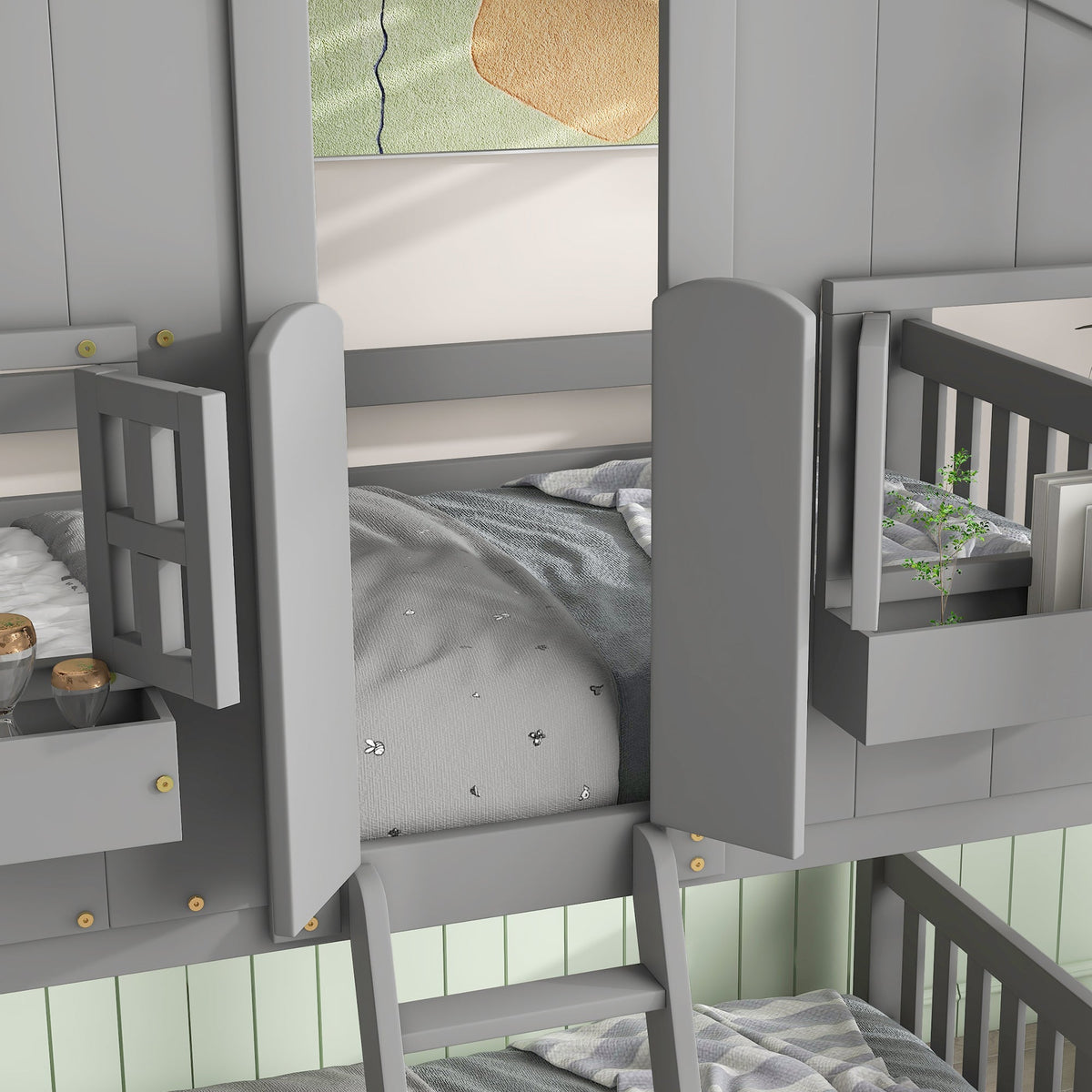 Twin Over Twin House Bunk Bed with Guardrails & Ladder