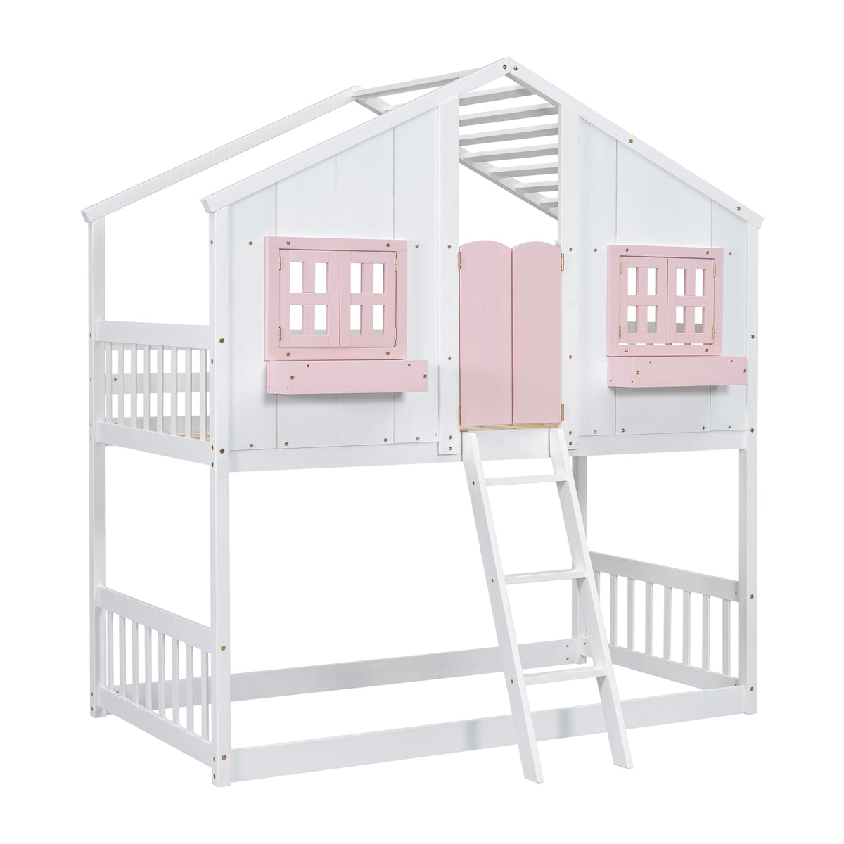 Twin Over Twin Bunk Bed for Kids with Guardrails and Ladder