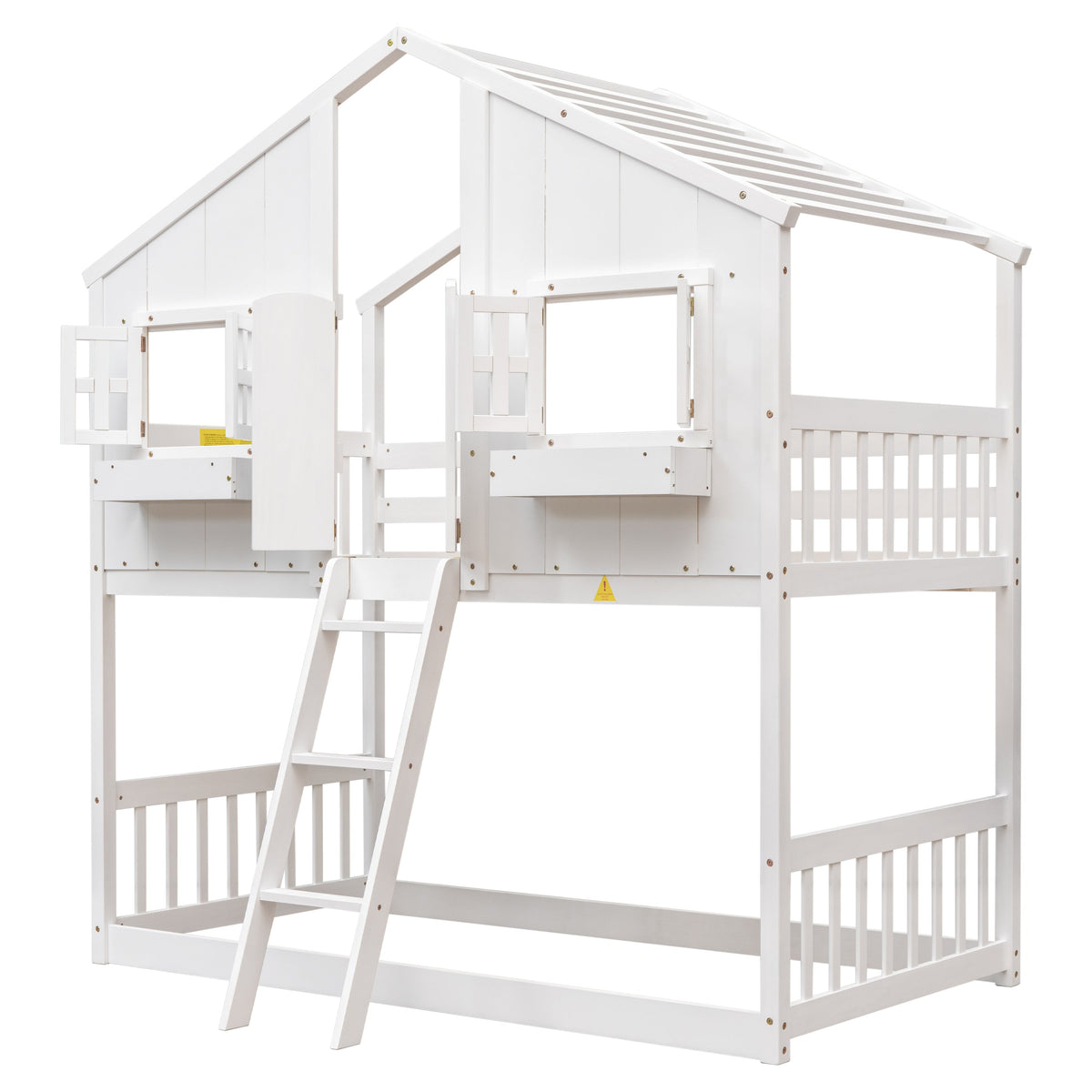 Twin Over Twin Playhouse Bunk Bed with Guardrails and Ladder