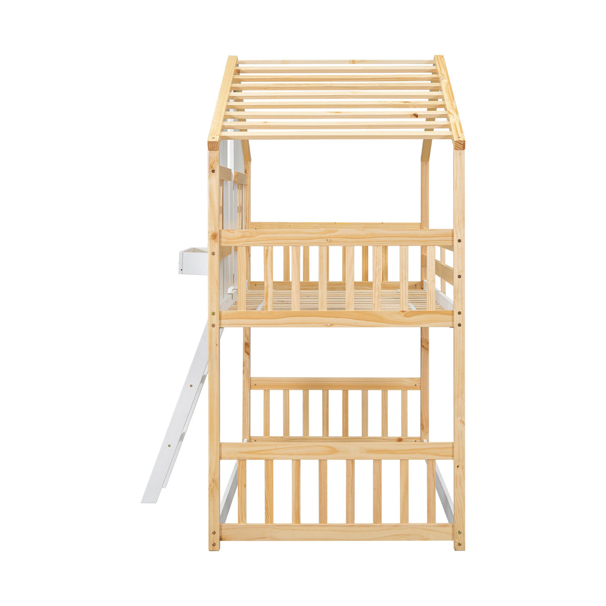 Twin Over Twin Playhouse Bunk Bed with Guardrails and Ladder