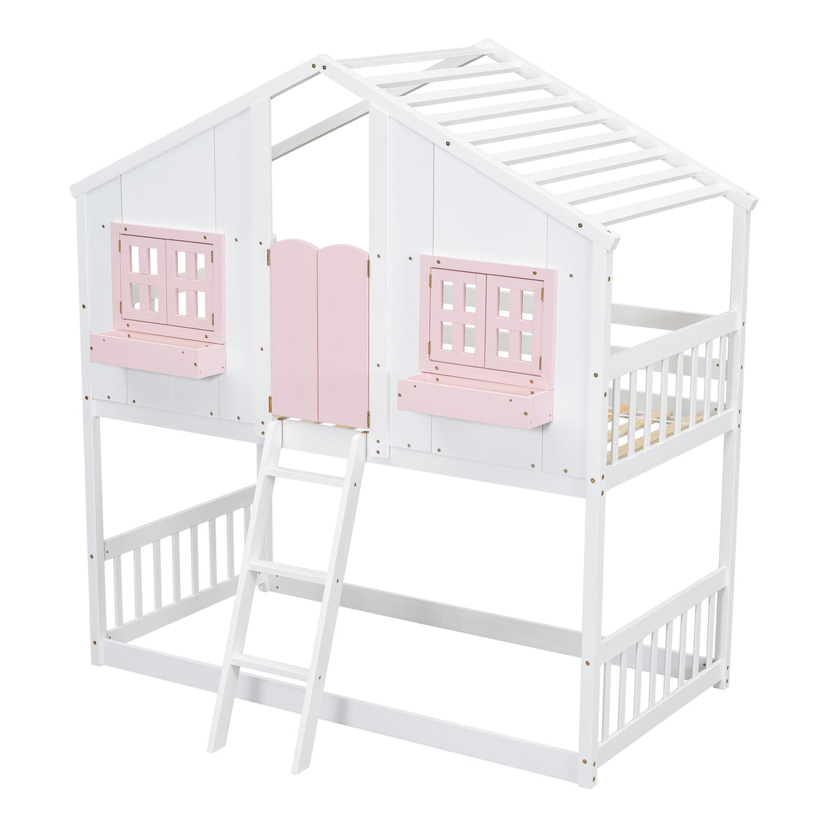 Twin Over Twin Bunk Bed for Kids with Guardrails and Ladder